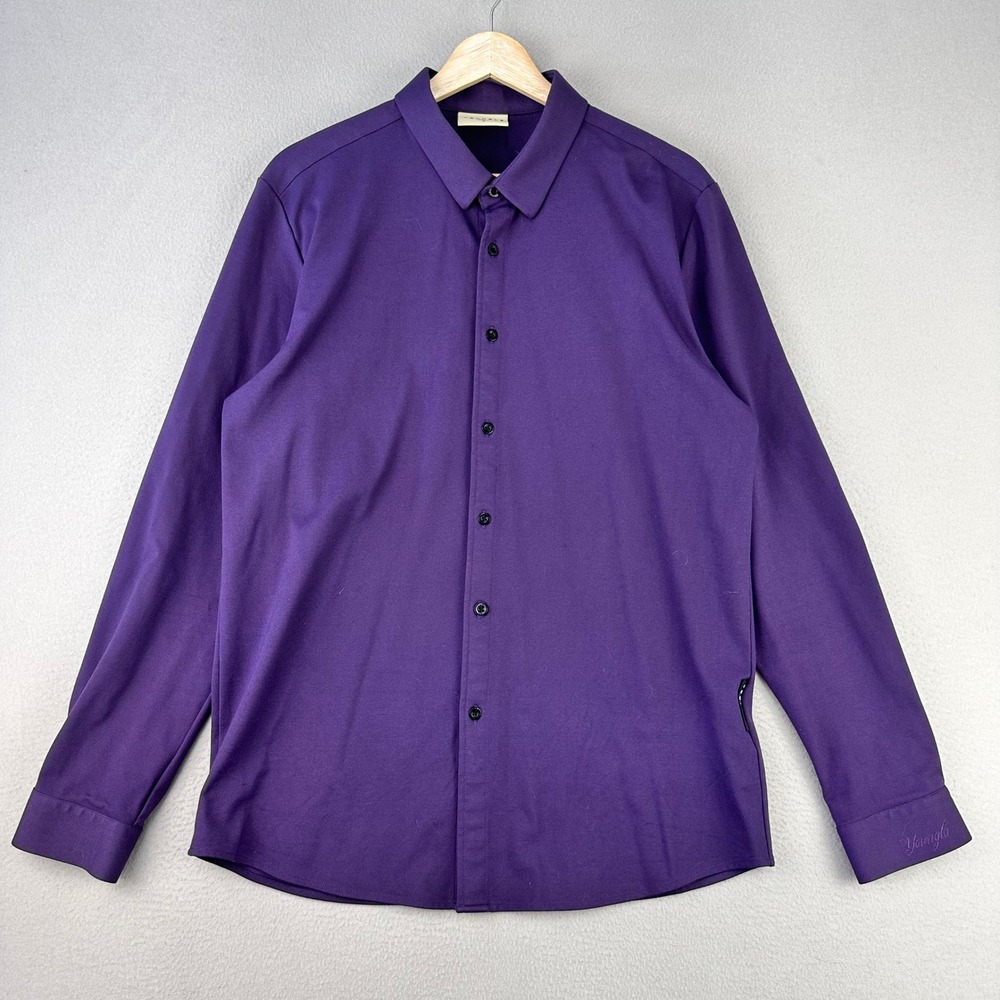 YoungLA Formal Dress Shirt Mens Large Purple Athletic Stretch Long Sleeve Office